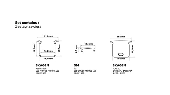 Zestaw TEKKNI SKAGEN czarny, klosz mleczny 2,02 m