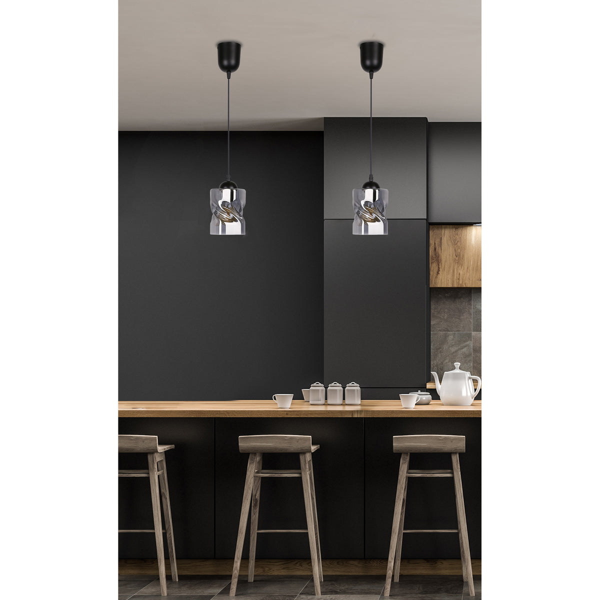 Felis lampa wisząca czarny 1x60W E27 klosz dymiony