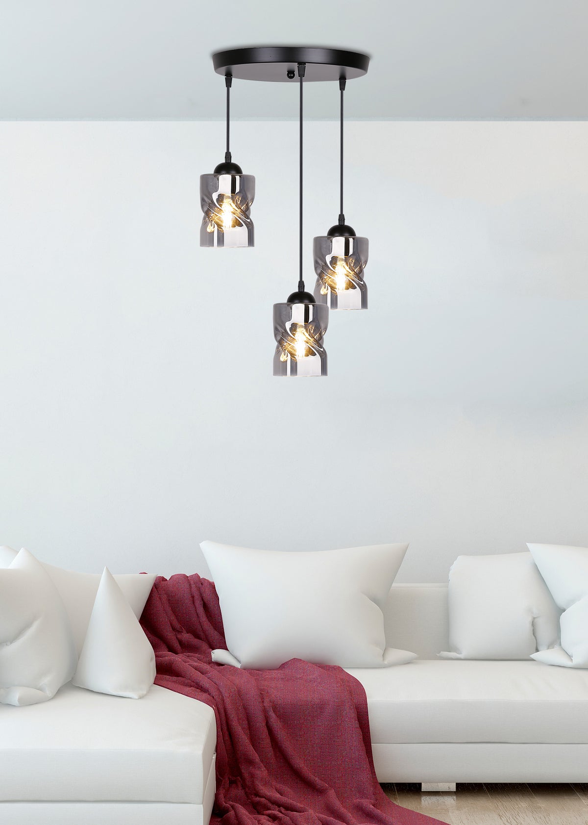 Felis lampa wisząca talerz czarny 3x60W E27 klosz dymiony
