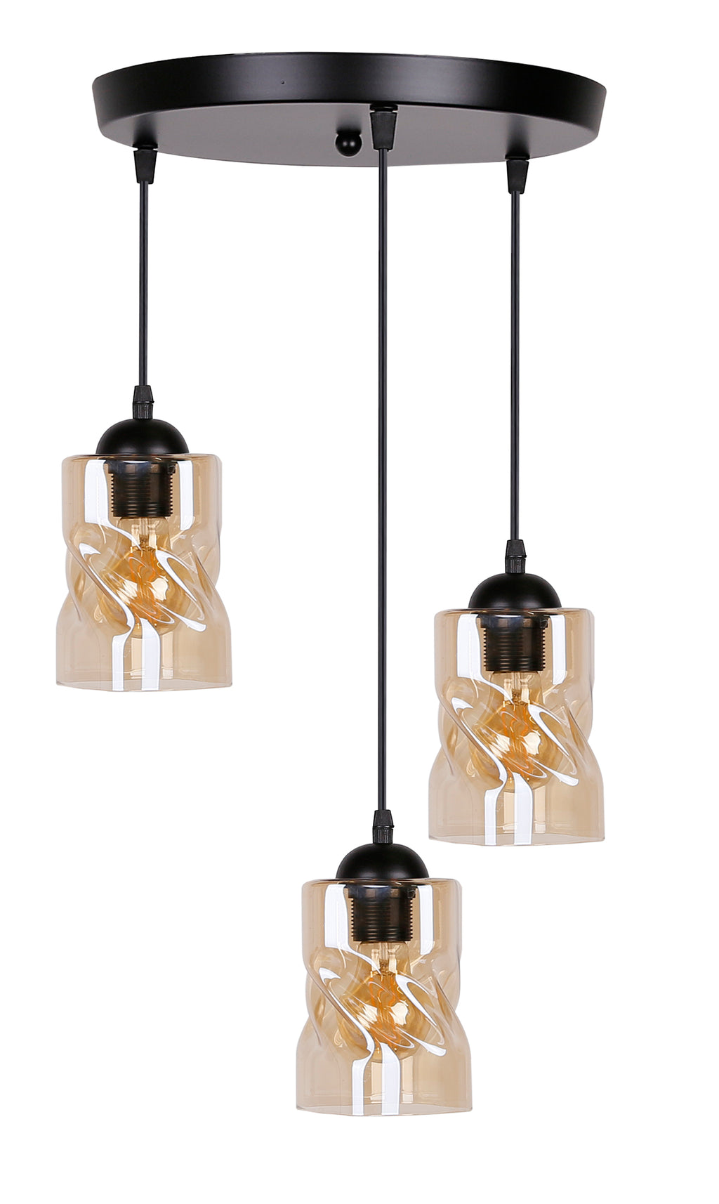 Felis lampa wisząca talerz czarny 3x60W E27 klosz bursztynowy