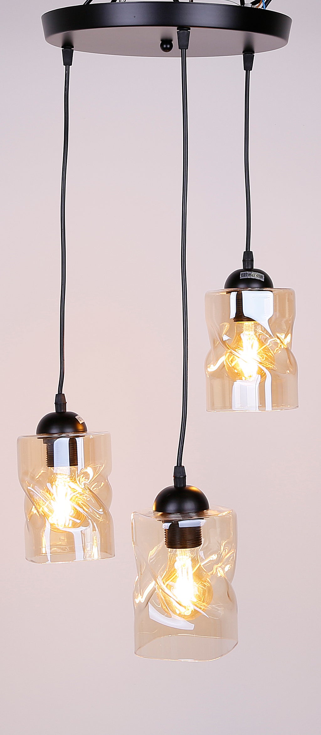 Felis lampa wisząca talerz czarny 3x60W E27 klosz bursztynowy