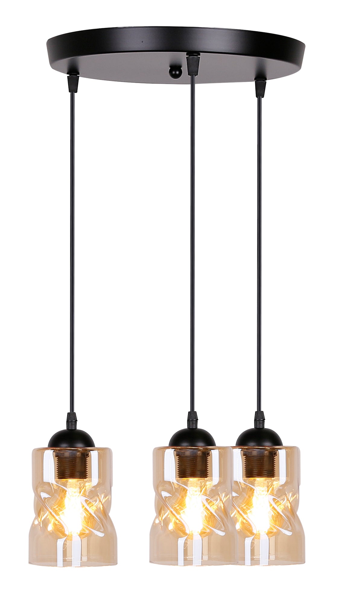 Felis lampa wisząca talerz czarny 3x60W E27 klosz bursztynowy
