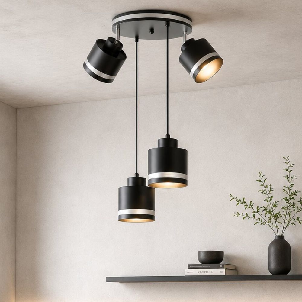 Wama lampa wisząca czarny talerz 4x40W E27 klosz czarny+srebrny