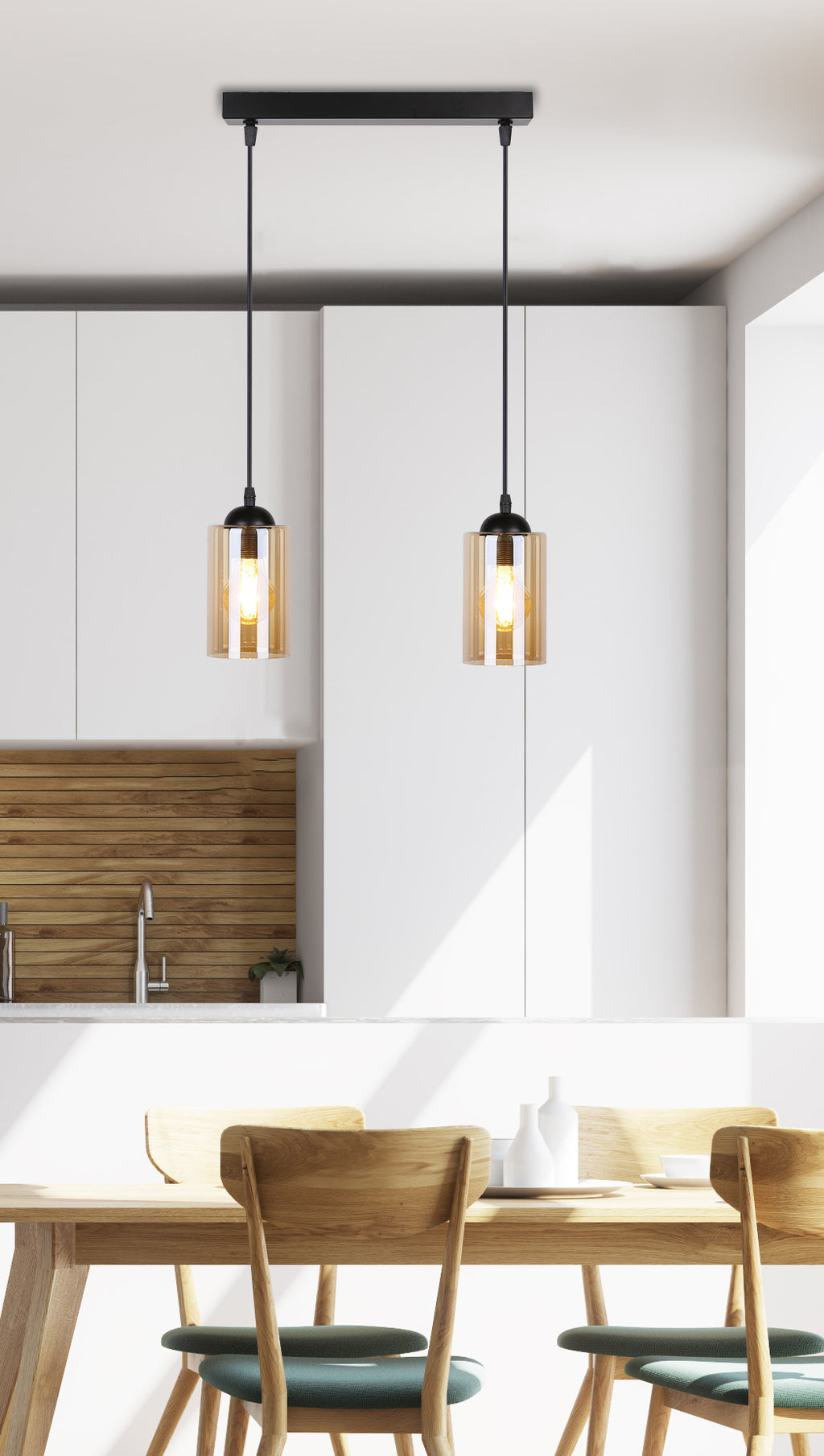 Bistro lampa wisząca czarny 2x40W E27 klosz brązowy