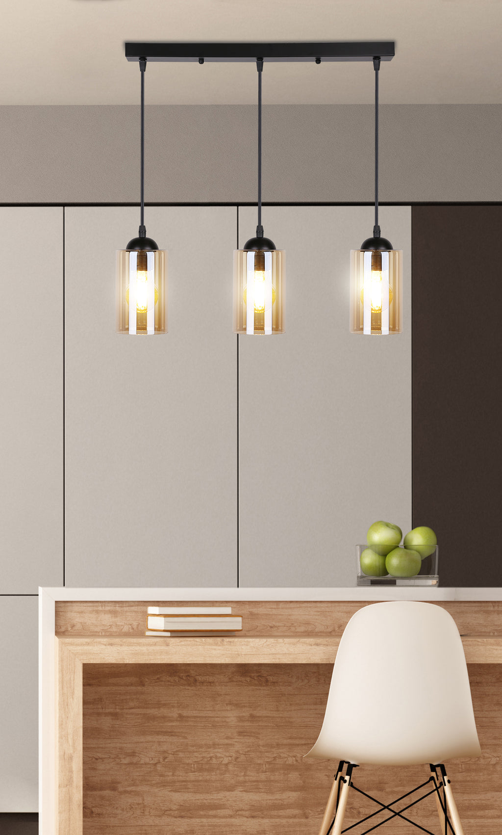 Bistro lampa wisząca czarny 3x40W E27 klosz brązowy