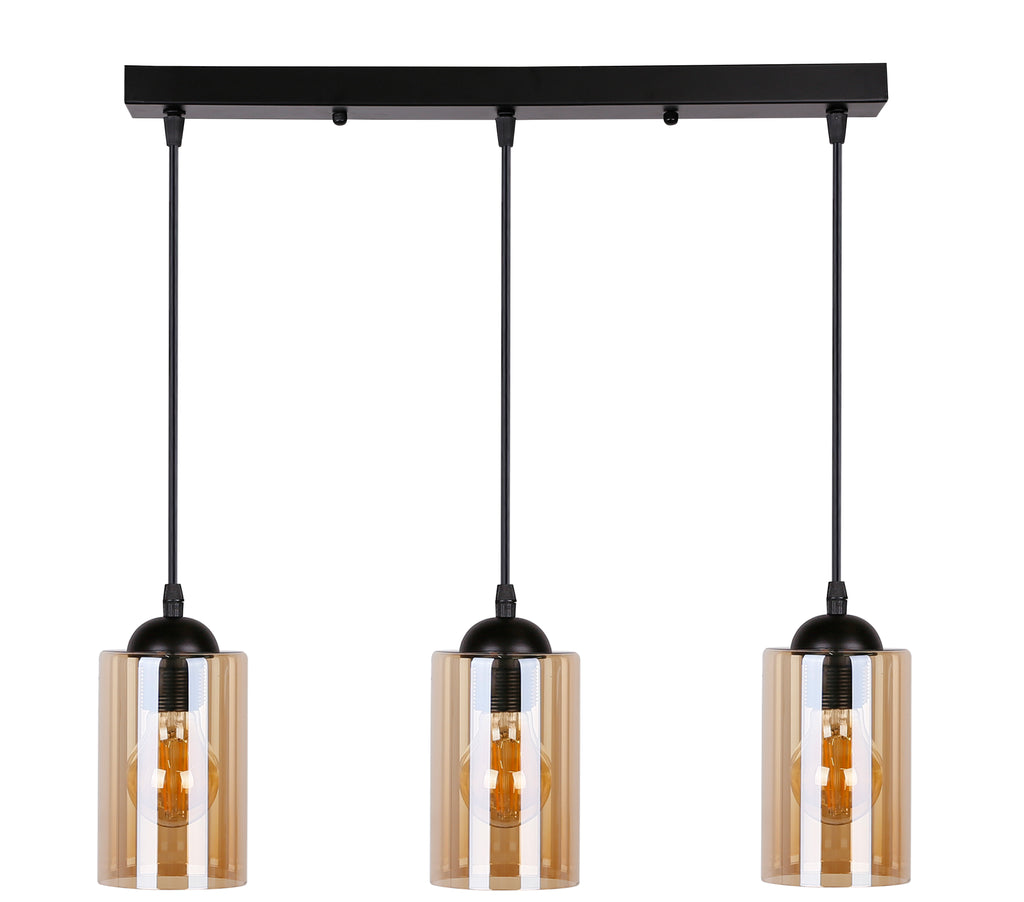 Bistro lampa wisząca czarny 3x40W E27 klosz brązowy