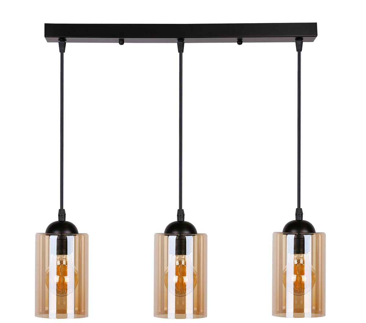 Bistro lampa wisząca czarny 3x40W E27 klosz brązowy