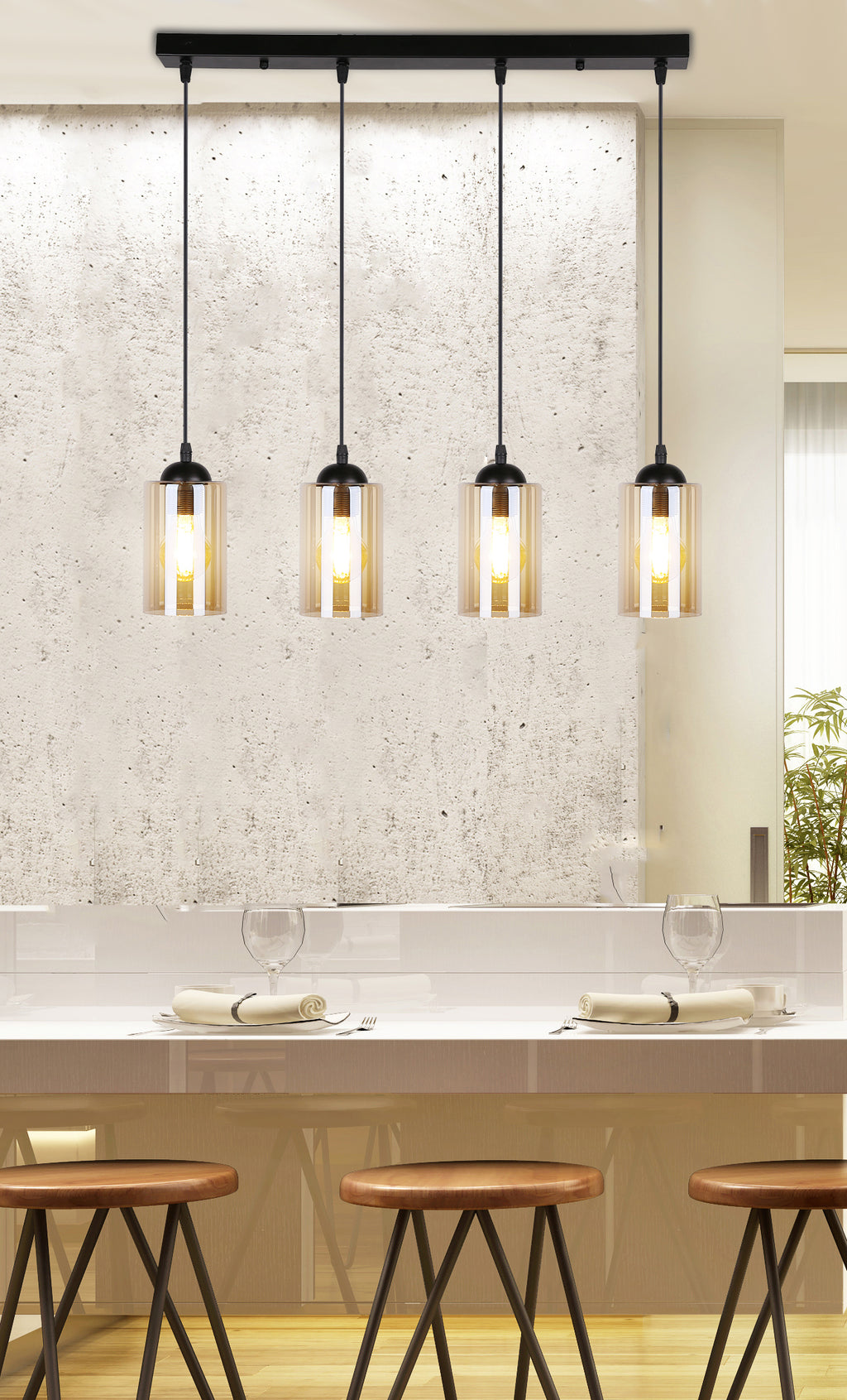 Bistro lampa wisząca czarny 4x40W E27 klosz brązowy