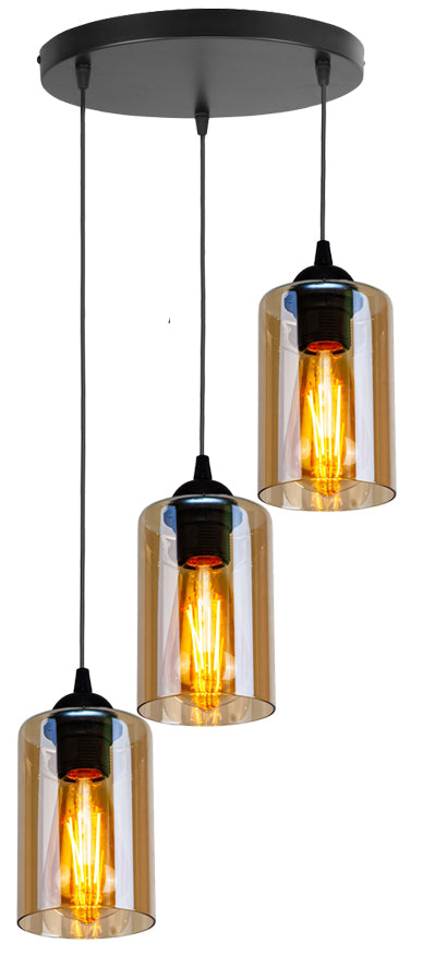 Bistro lampa wisząca czarny talerz 3x40W E27 klosz brązowy