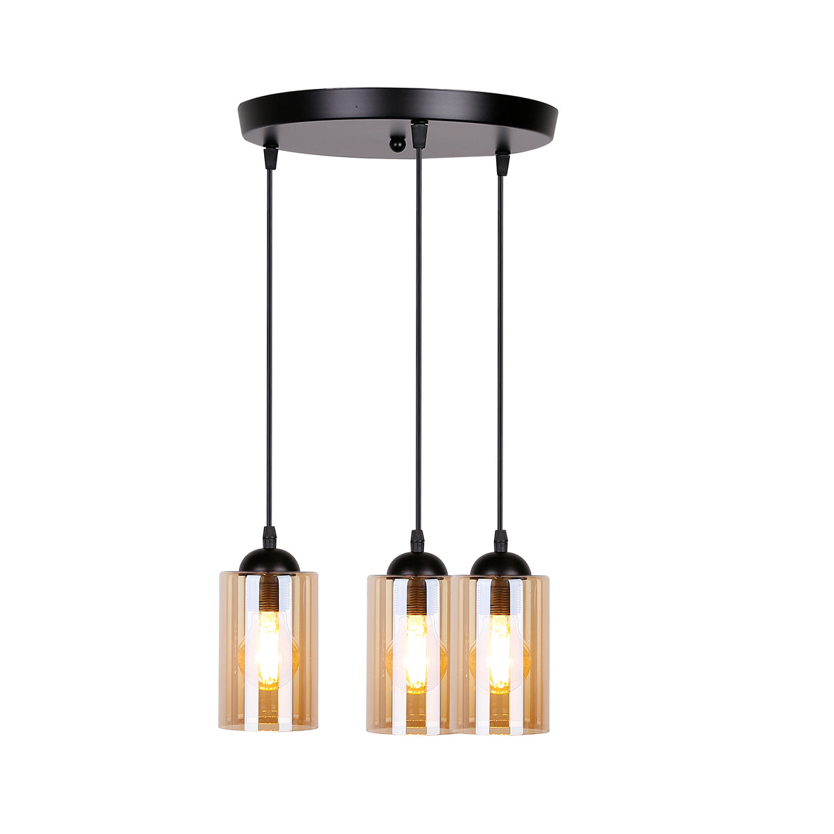 Bistro lampa wisząca czarny talerz 3x40W E27 klosz brązowy