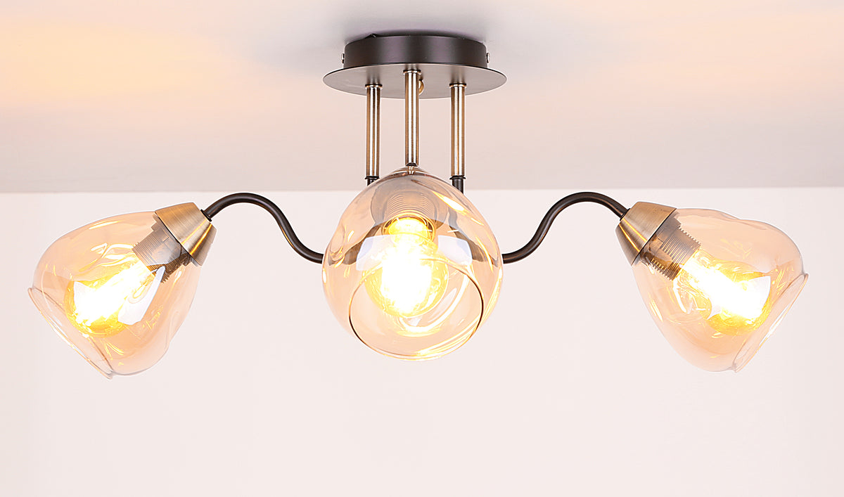 Unica lampa sufitowa czarny+złoty 3x40W E27 klosz dymiony