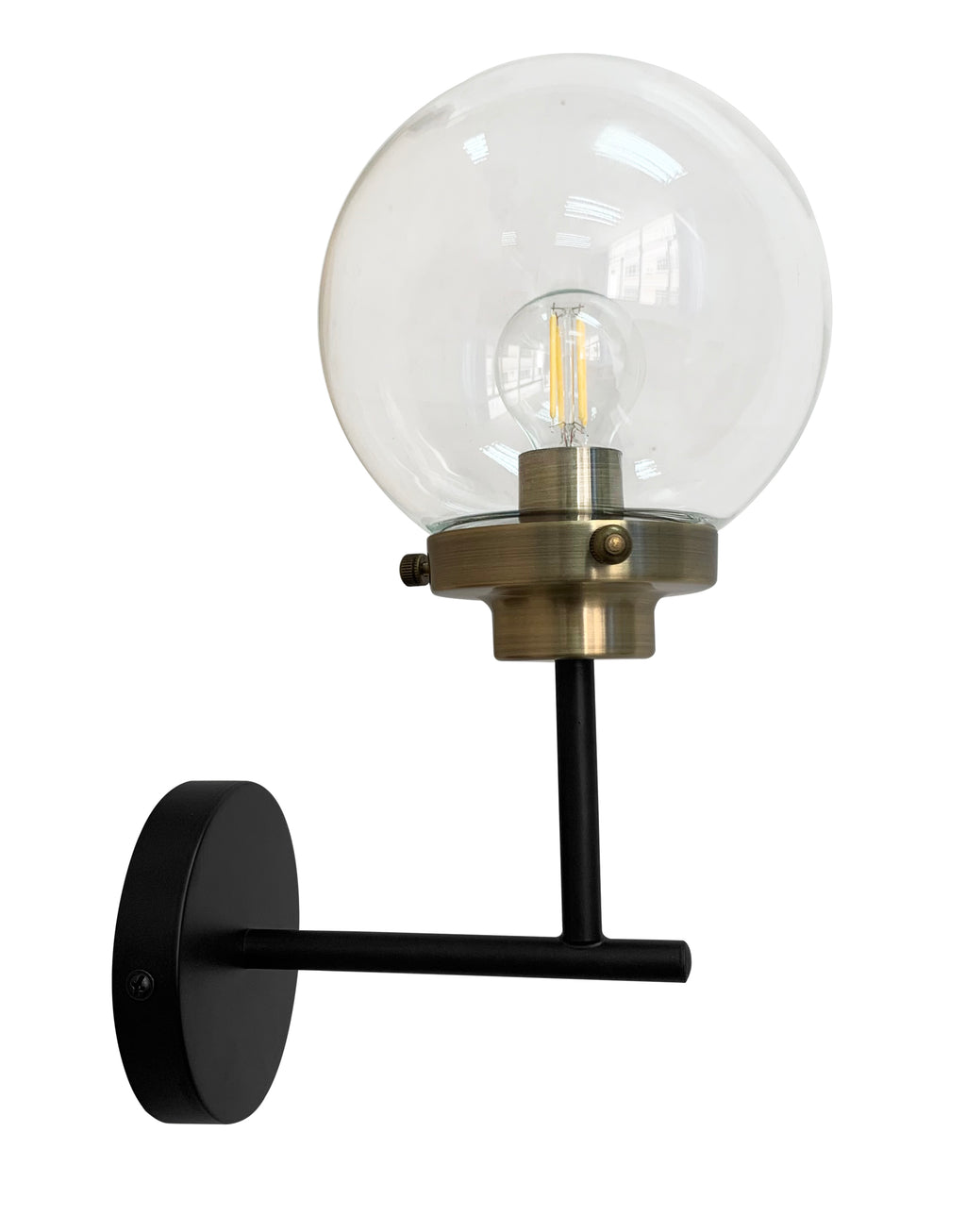 Lens lampa kinkiet czarny+patynowy matowy 1x40W E14 klosz bezbarwny