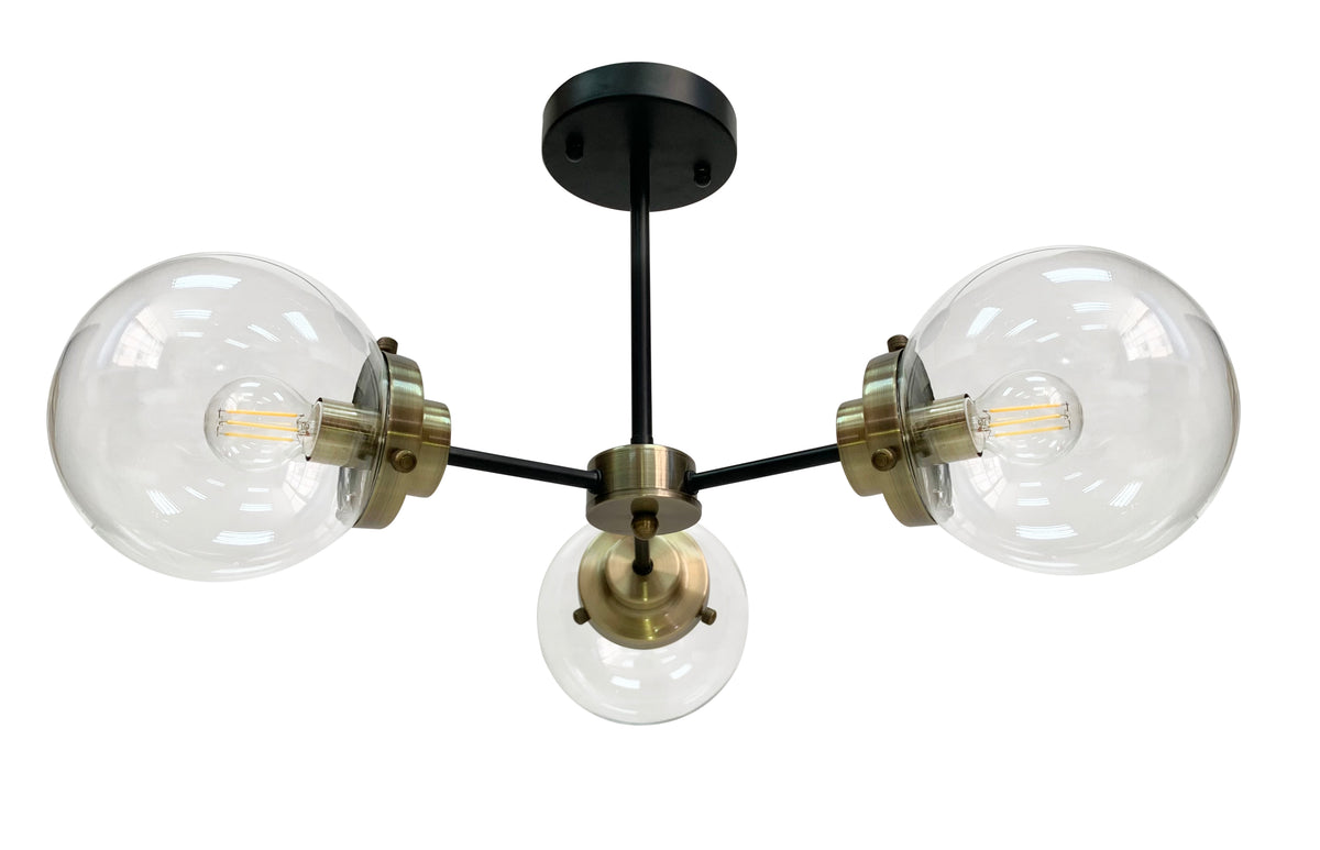 Lens lampa sufitowa czarny+patynowy 3x40W E14 klosz bezbarwny