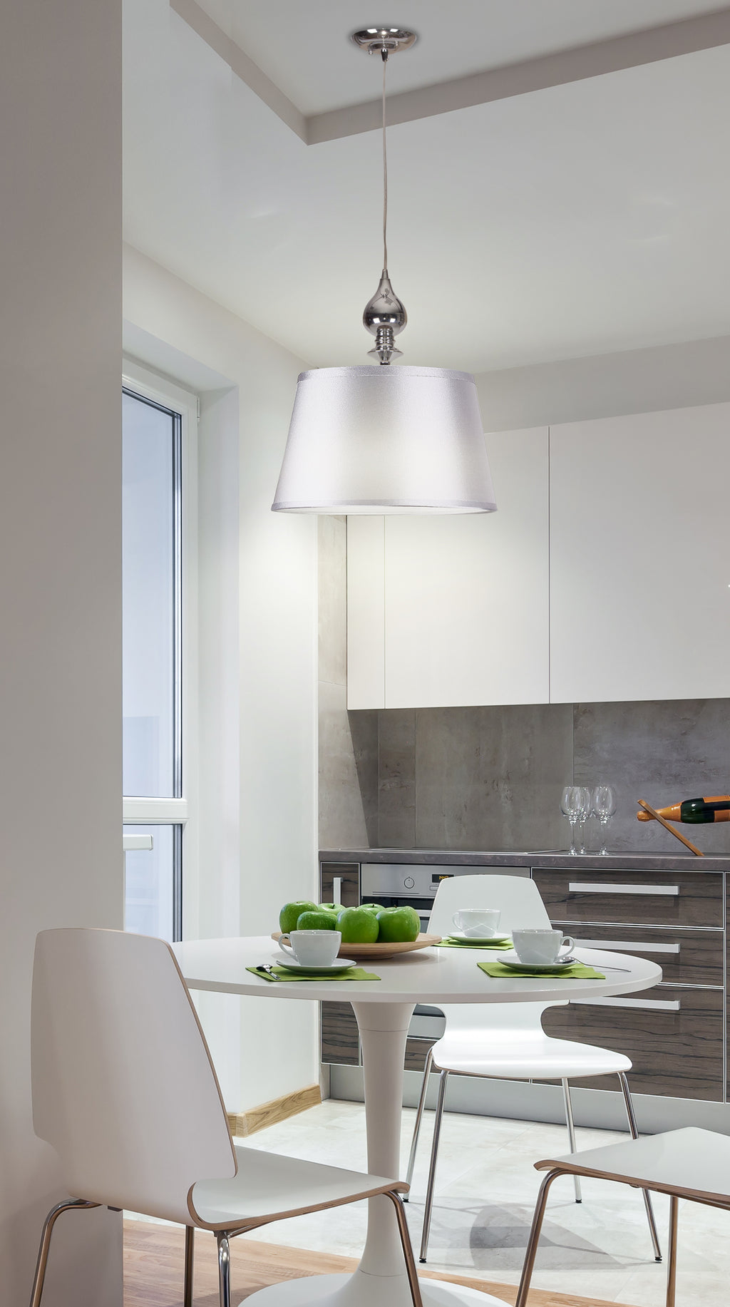 PRIMA lampa wisząca chromowy 1x60 E27 abażur srebrny