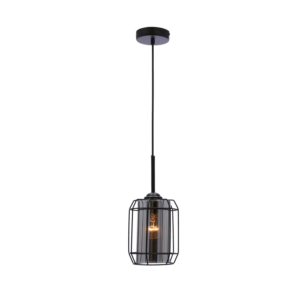 Jonera lampa wisząca czarny 1x40W E27 klosz dymiony