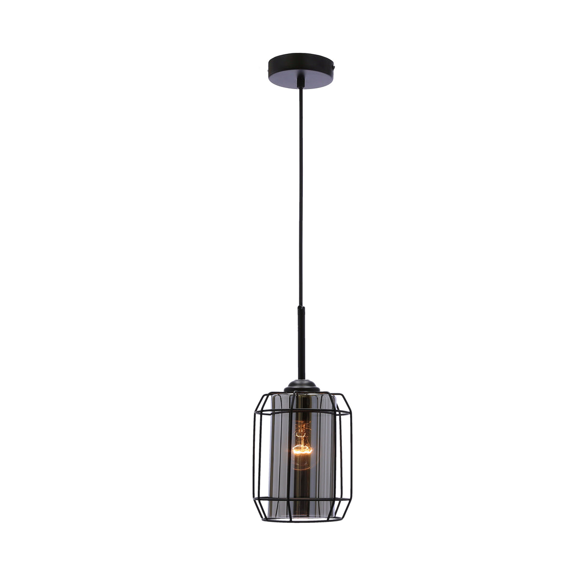 Jonera lampa wisząca czarny 1x40W E27 klosz dymiony