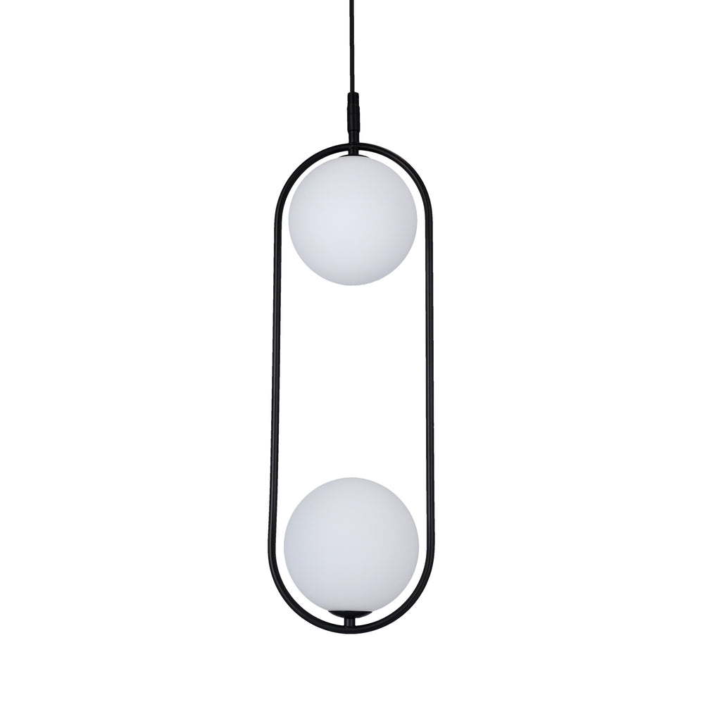 Lampa wisząca CORDEL elegancka - czarna z białymi kloszami kulkami - nowoczesne oświetlenie salonu 2x G9 LED