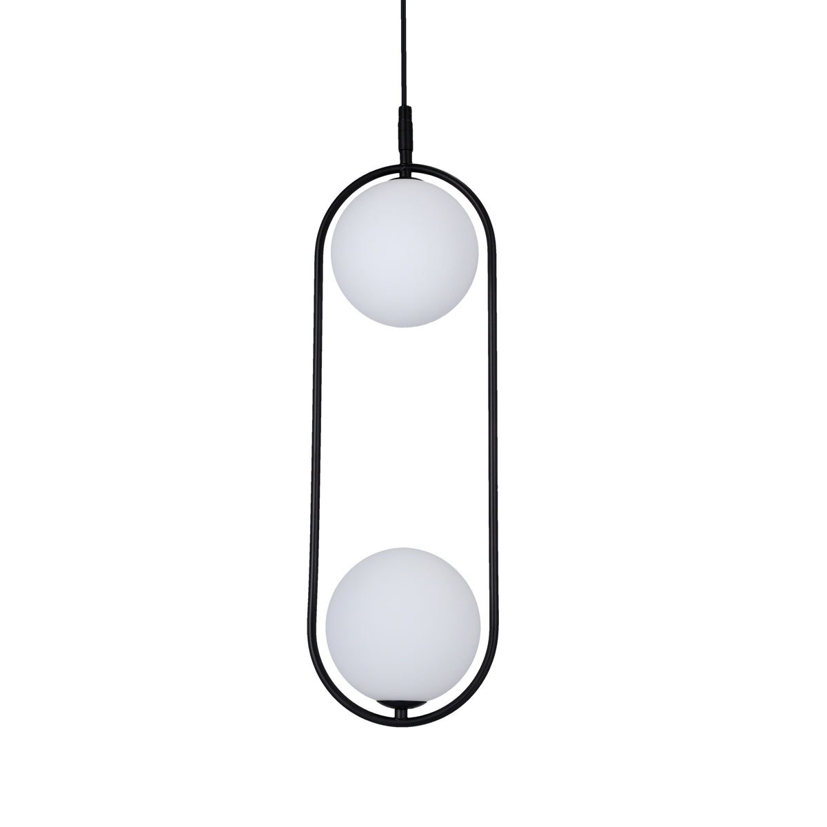 Lampa wisząca CORDEL elegancka - czarna z białymi kloszami kulkami - nowoczesne oświetlenie salonu 2x G9 LED
