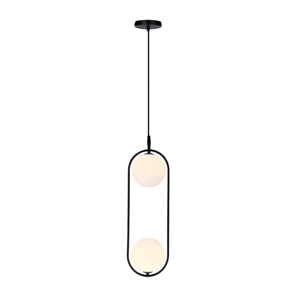 Lampa wisząca CORDEL elegancka - czarna z białymi kloszami kulkami - nowoczesne oświetlenie salonu 2x G9 LED