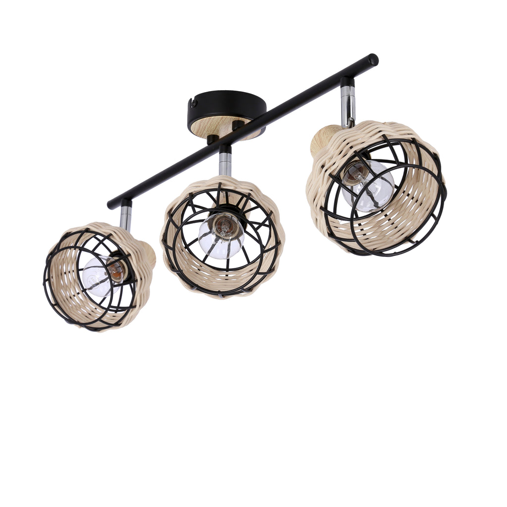 Tajga lampa sufitowa listwa czarny+drewniany 3x40W E14 klosz czarny+drewniany