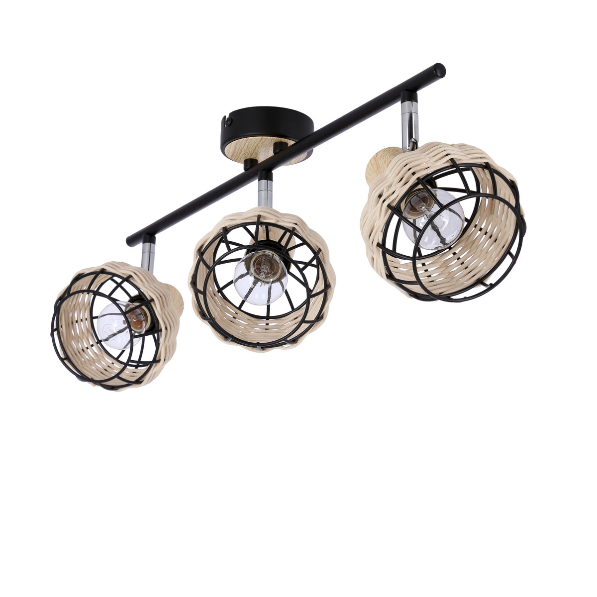 Tajga lampa sufitowa listwa czarny+drewniany 3x40W E14 klosz czarny+drewniany