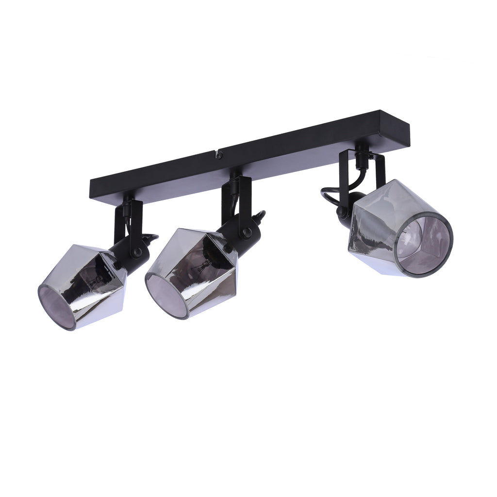 Randi lampa sufitowa listwa czarny matowy 3x15W E14 klosz dymiony
