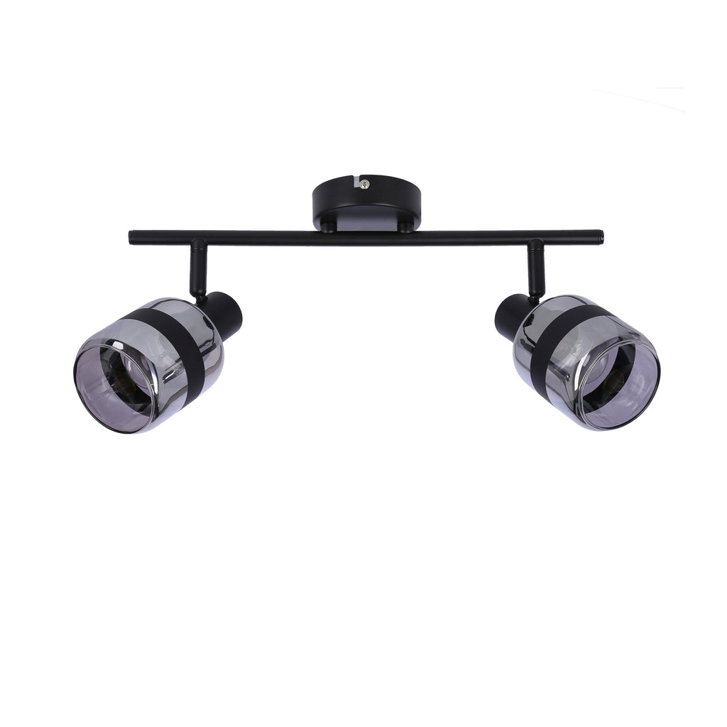 YUKI lampa listwa czarny matowy 2x15W E14 klosz dymiony