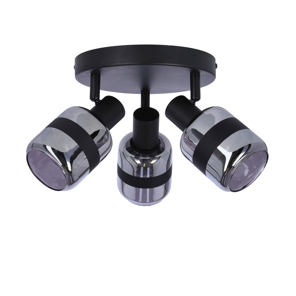 YUKI lampa plafon czarny matowy 3x15W E14 klosz dymiony
