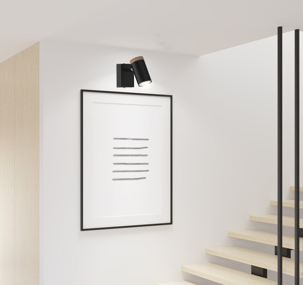 LAGOS lampa kinkiet czarny 1x15 GU10 klosz czarny+drewniany
