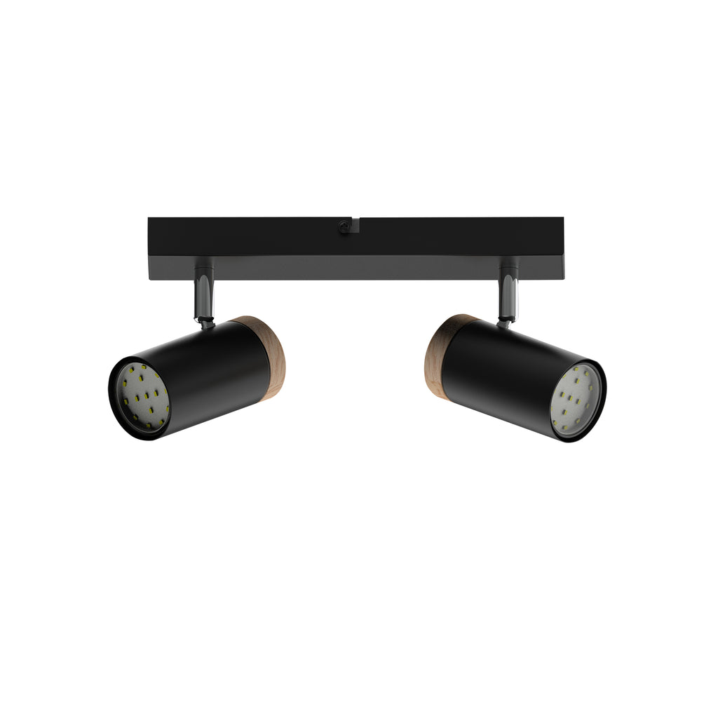 LAGOS lampa sufitowa czarny 2x15 GU10 klosz czarny+drewniany