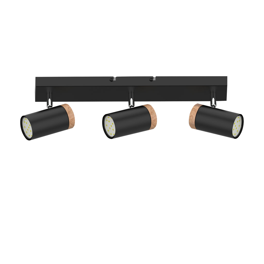 LAGOS lampa sufitowa czarny 3x15W GU10 klosz czarny+drewniany