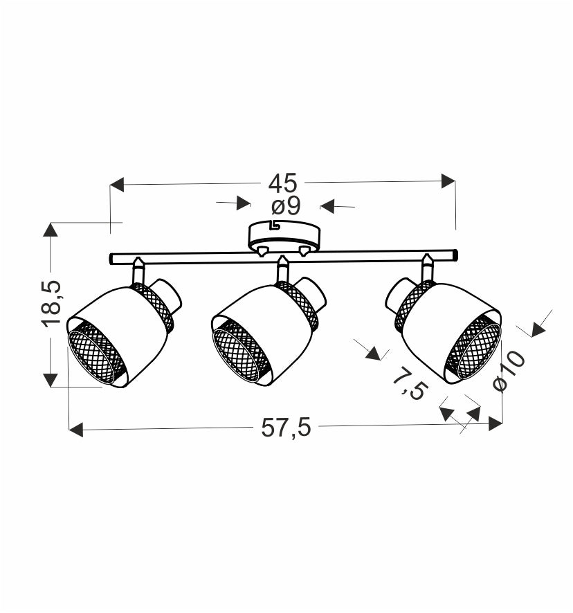 Aleksandria lampa sufitowa listwa czarny 3x40W E14 klosz czarny+złoty