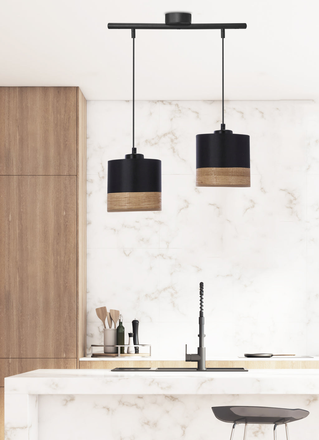 Porto lampa wisząca czarny 2x60W E27 abażur czarny+brązowy