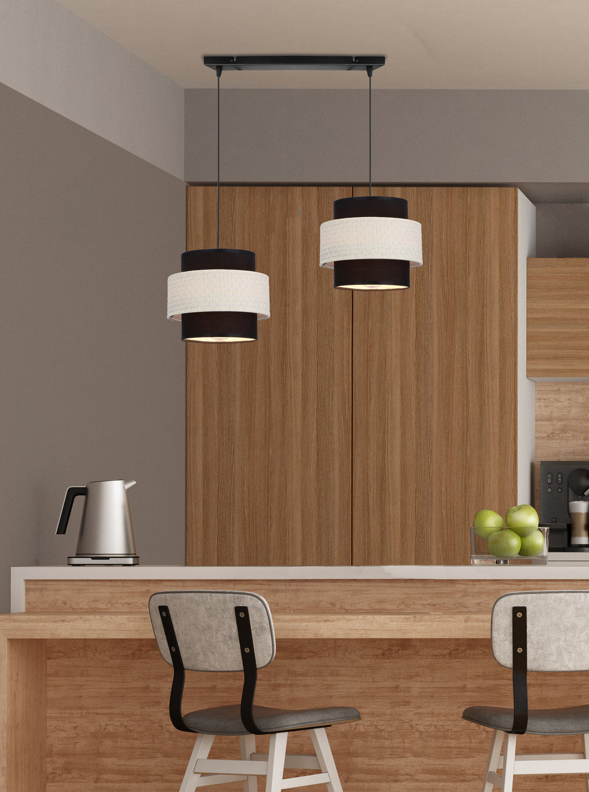 Benta lampa wisząca czarny 2x40W E27 abażur czarny+kremowy