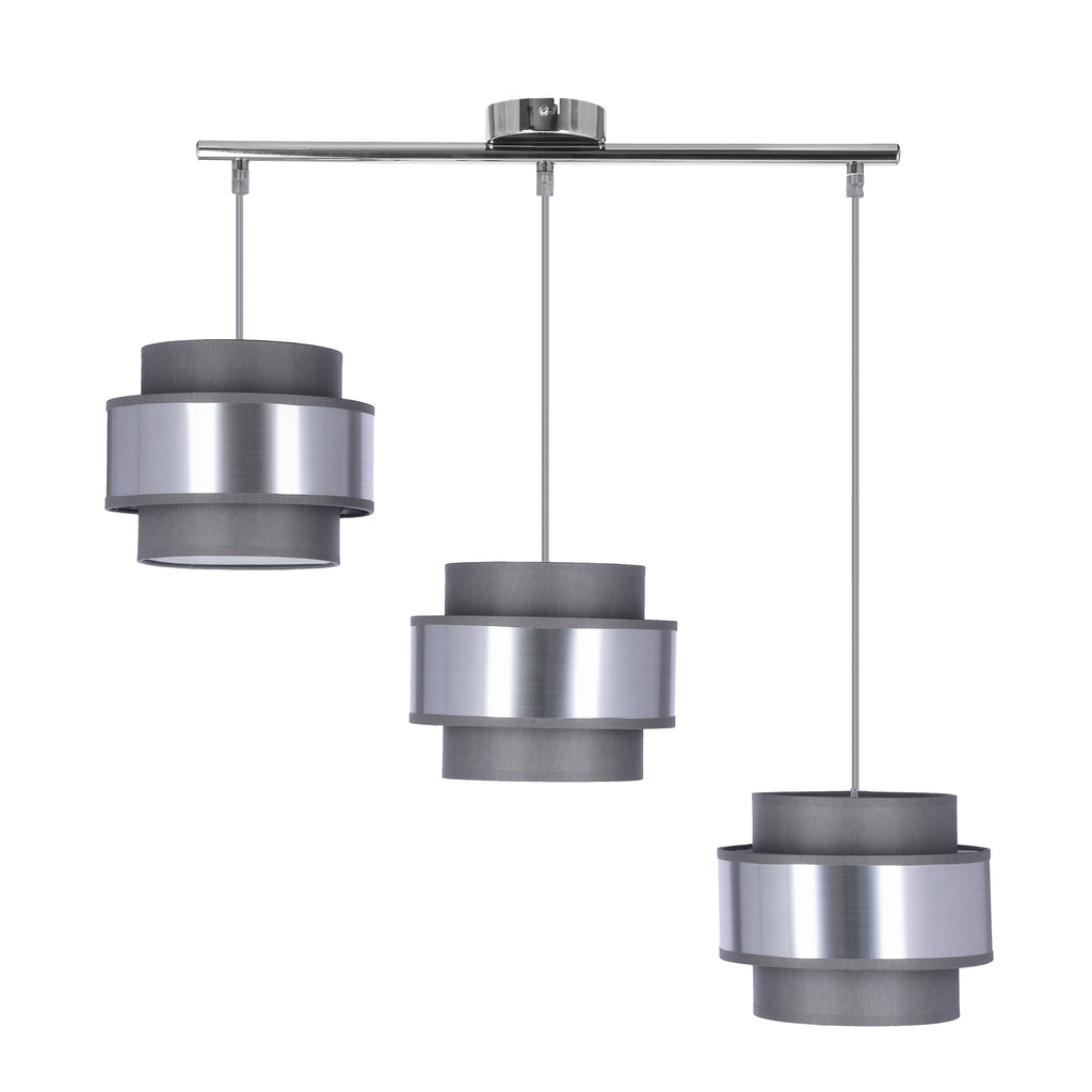 Hare lampa wisząca chromowy 3x60W E27 abażur szary+srebrny