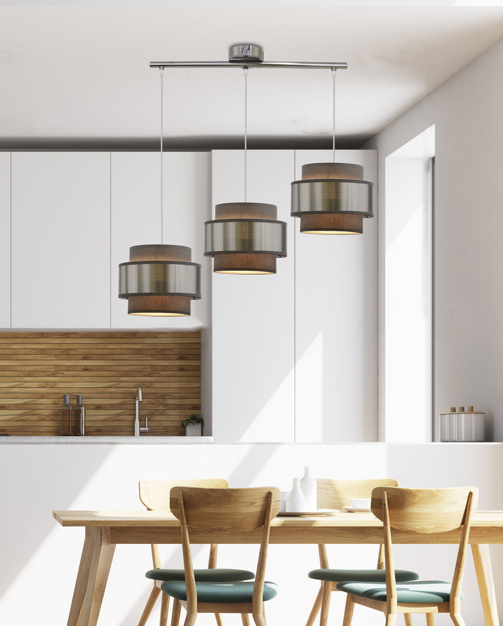 Hare lampa wisząca chromowy 3x60W E27 abażur szary+srebrny