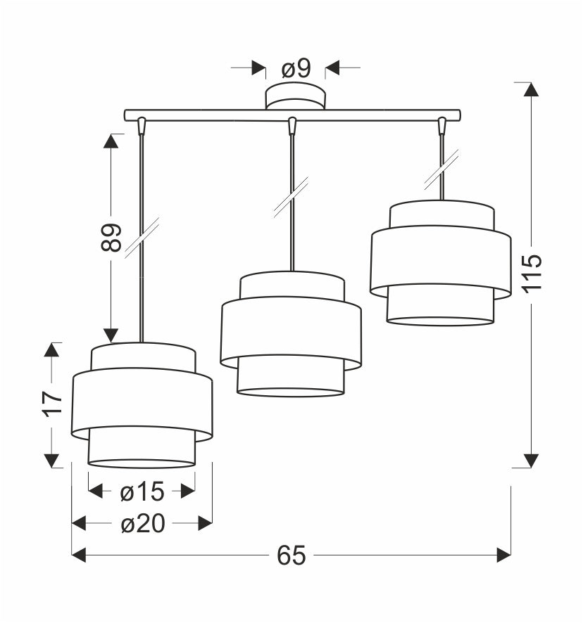 Hare lampa wisząca chromowy 3x60W E27 abażur szary+srebrny