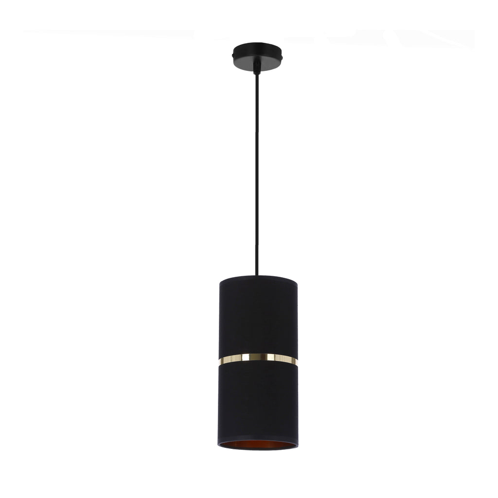 Gina lampa wisząca czarny 1x60 E27 abażur 12x25 czarny złota folia+złoty pasek