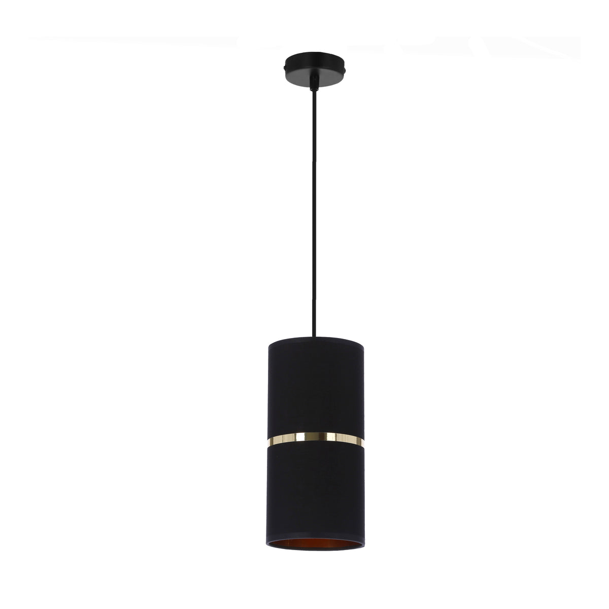 Gina lampa wisząca czarny 1x60 E27 abażur 12x25 czarny złota folia+złoty pasek