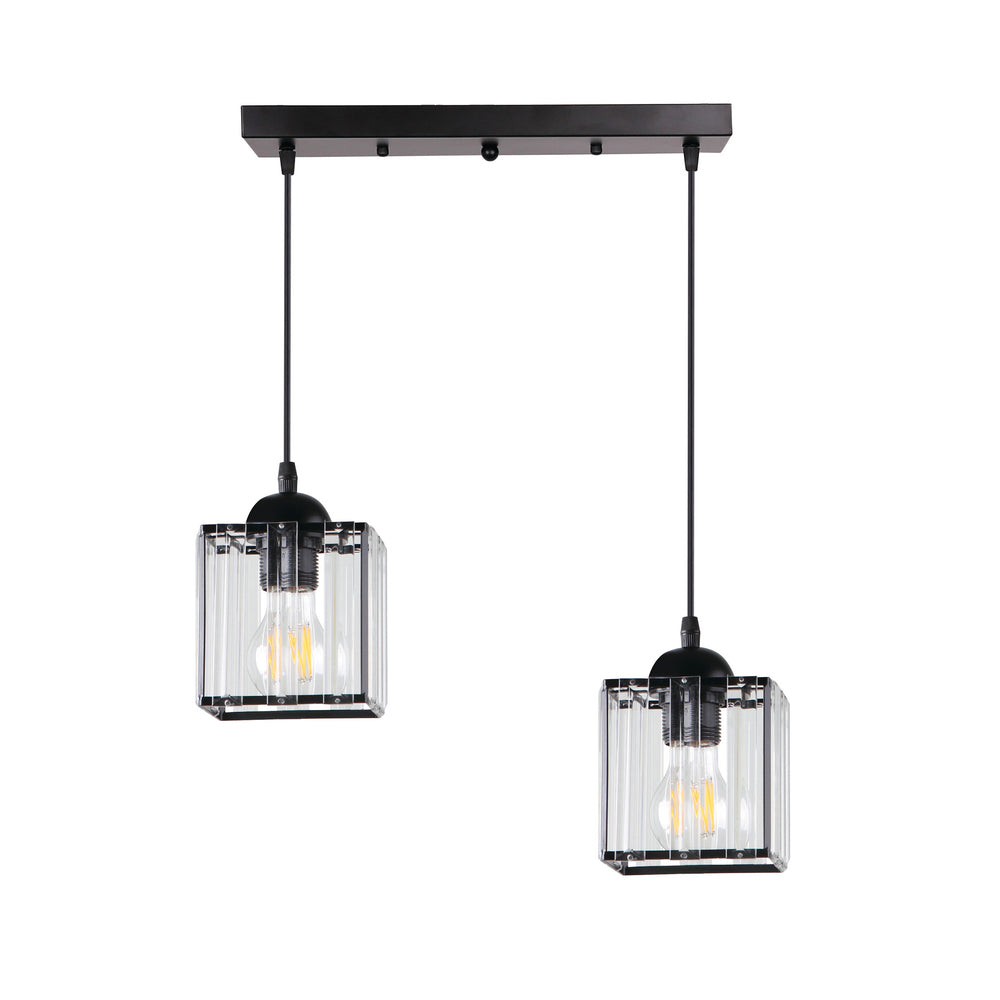 GLASSIA lampa wisząca czarny 2x40 E27 klosz czarny+kryształy bezbarwne