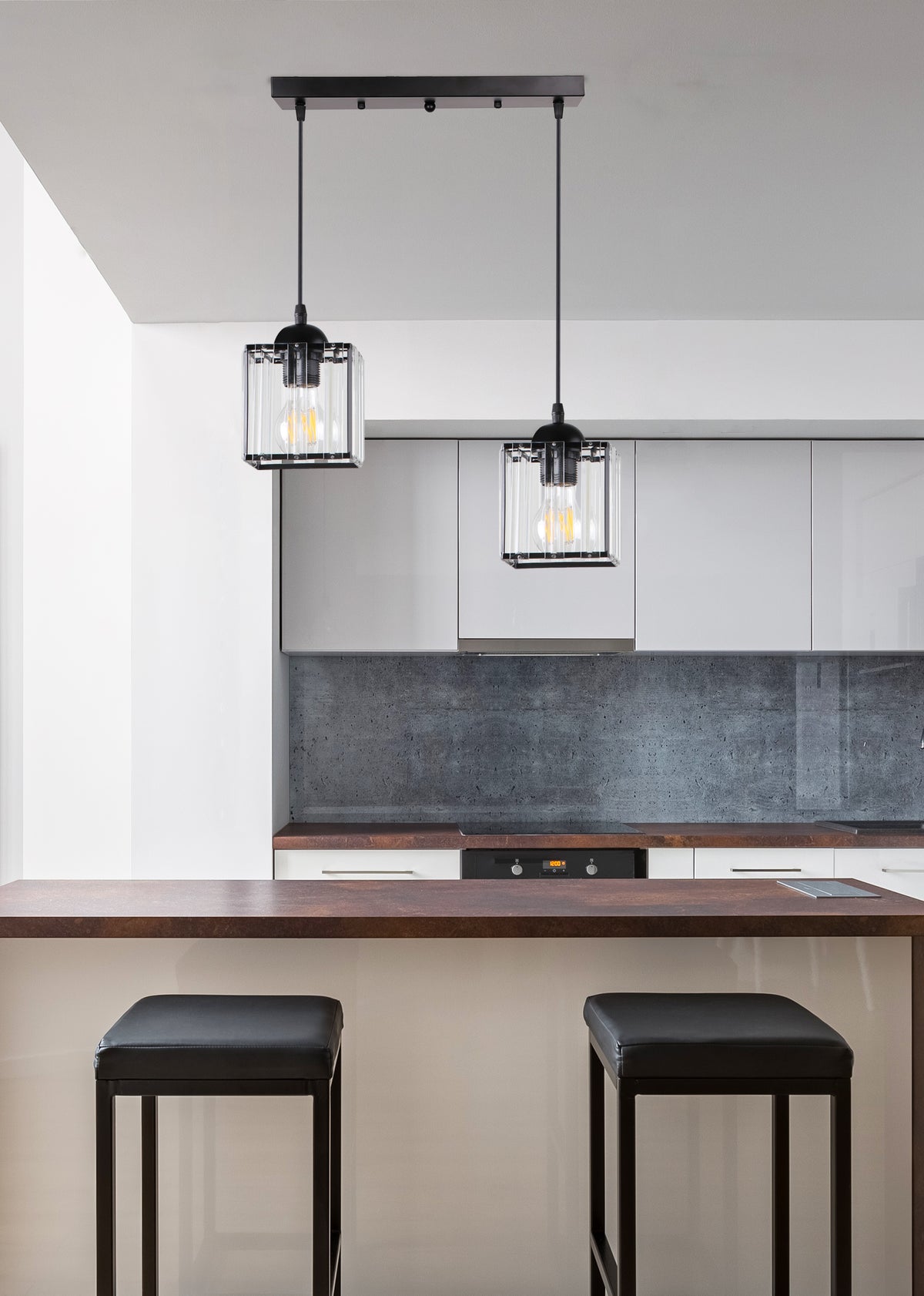 GLASSIA lampa wisząca czarny 2x40 E27 klosz czarny+kryształy bezbarwne