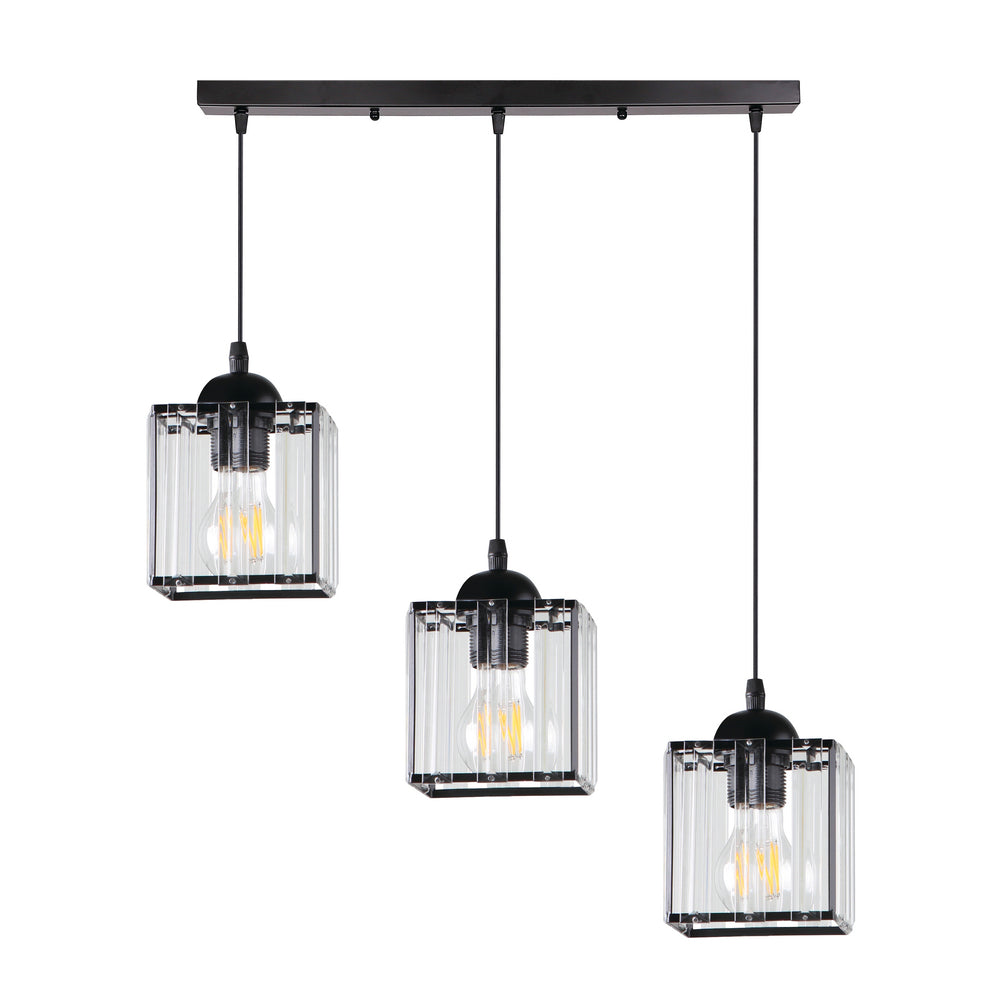 GLASSIA lampa wisząca czarny 3x40 E27 klosz czarny+kryształy bezbarwne