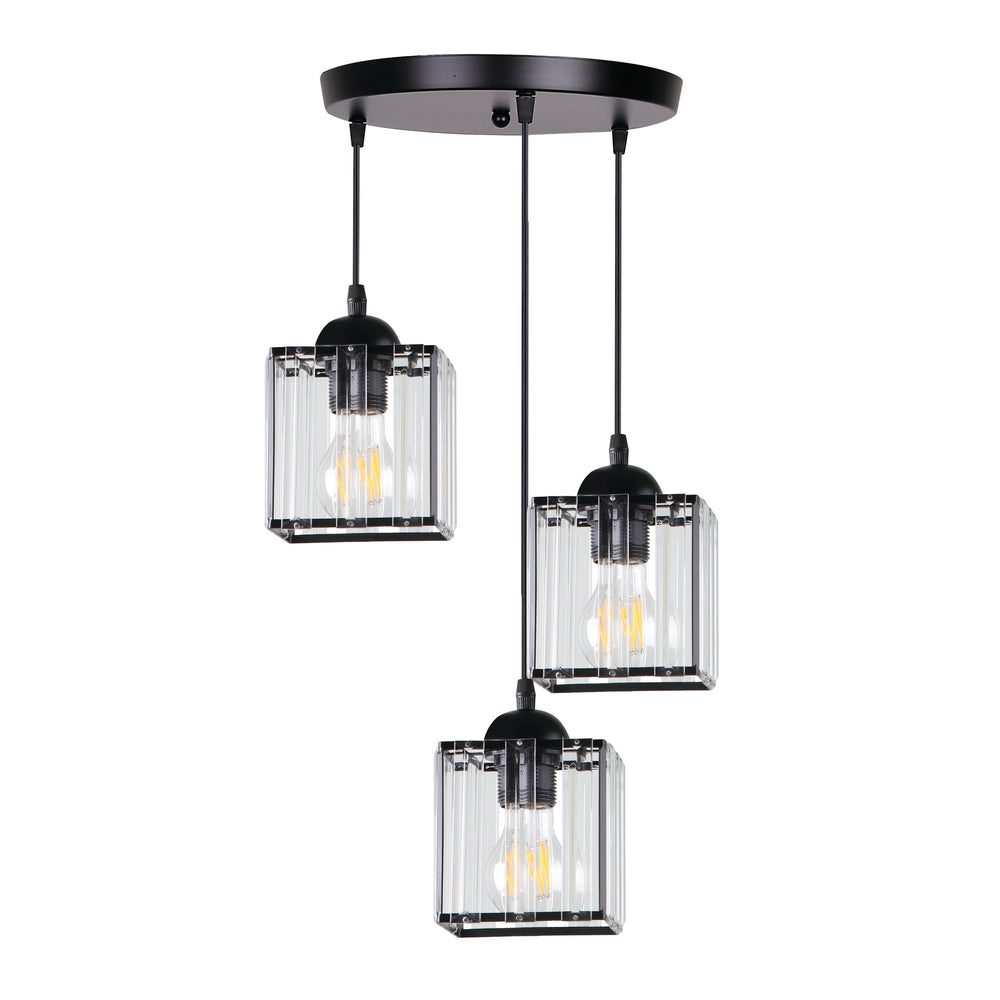GLASSIA lampa wisząca talerz czarny 3x40 E27 klosz czarny+kryształy bezbarwne