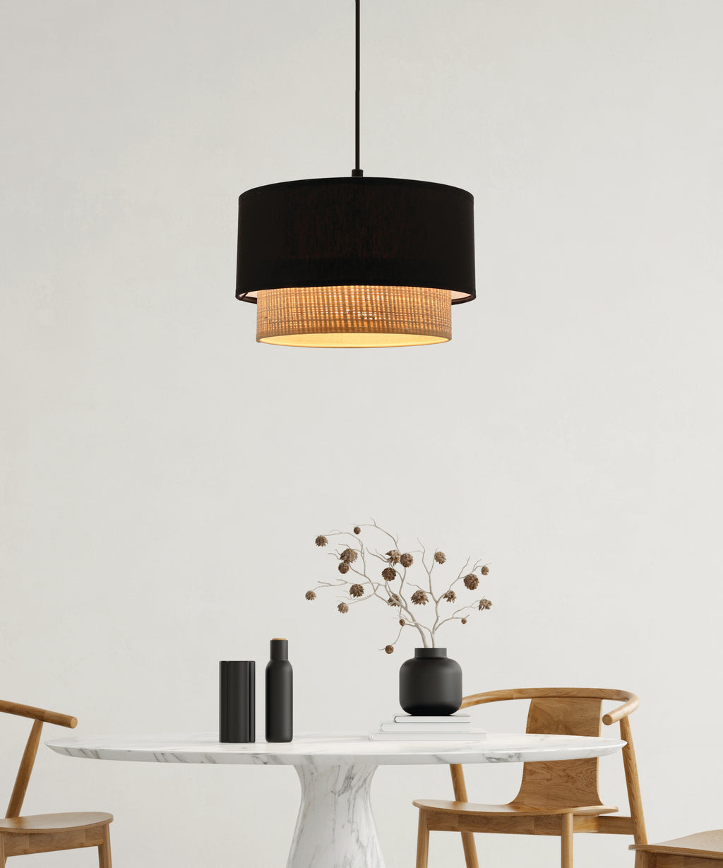 SFERIA lampa wisząca czarny 1x60 E27 abażur czarny+beżowy