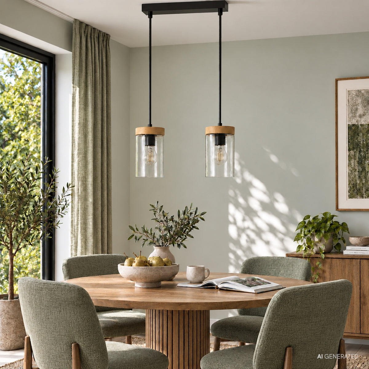 WELS lampa wisząca czarny+drewniany 2x40 E27 klosz dymiony
