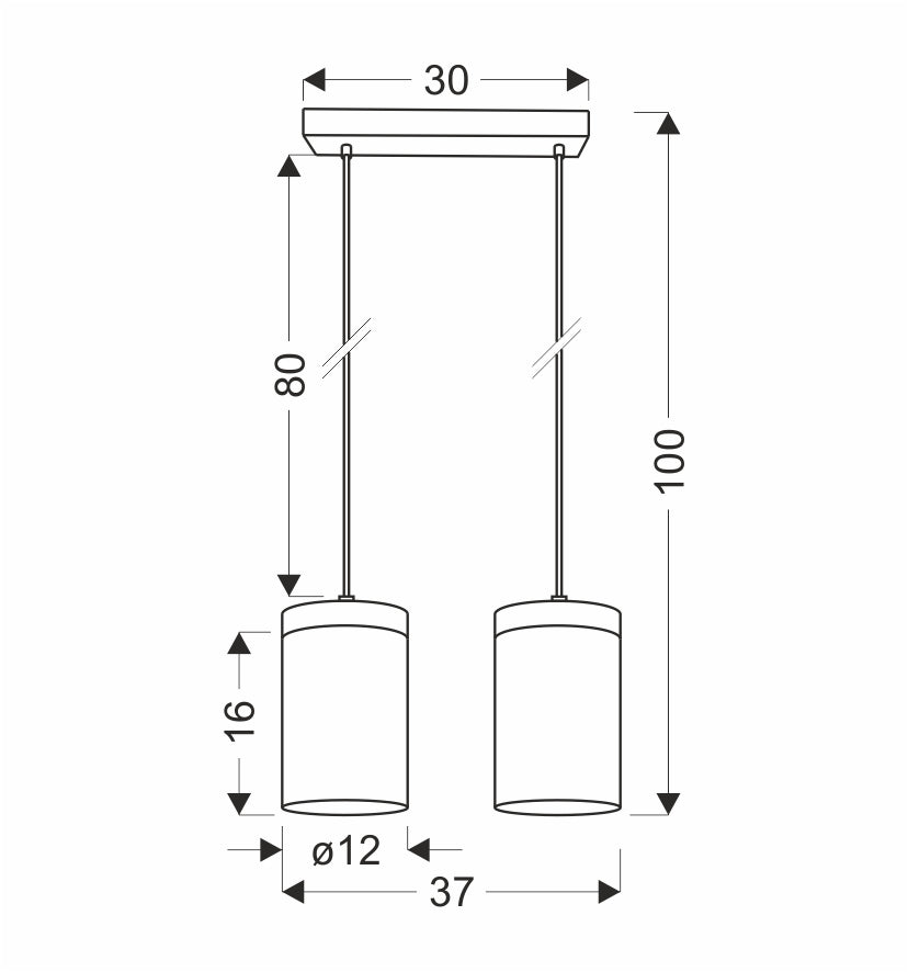 WELS lampa wisząca czarny+drewniany 2x40 E27 klosz dymiony