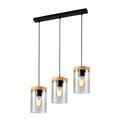 WELS lampa wisząca czarny+drewniany 3x40 E27 klosz dymiony