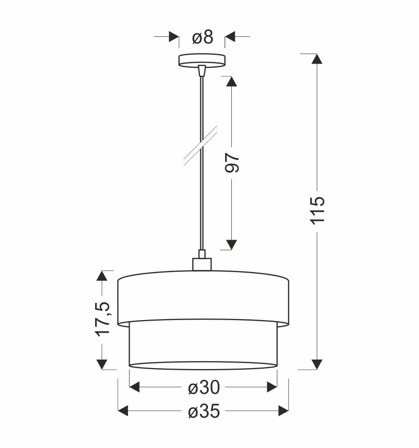 Karrara lampa wisząca czarny 1x60W E27 abażur szaro beżowy+szary