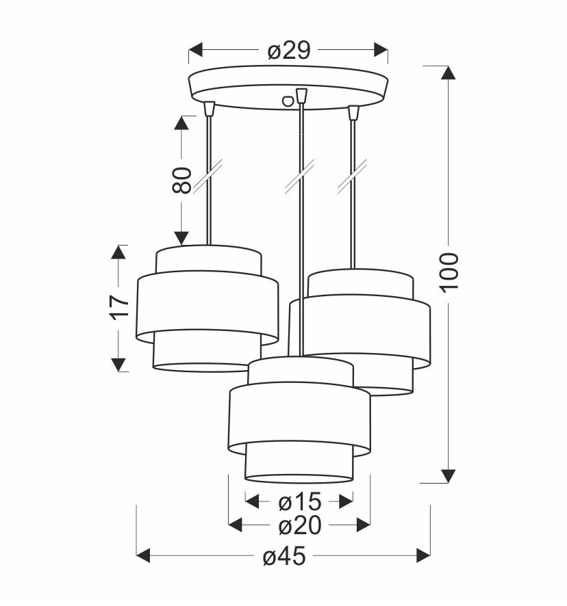 LUCCIA lampa wisząca czarny talerz 3x40W E27 abażur beżowy+grafitowy