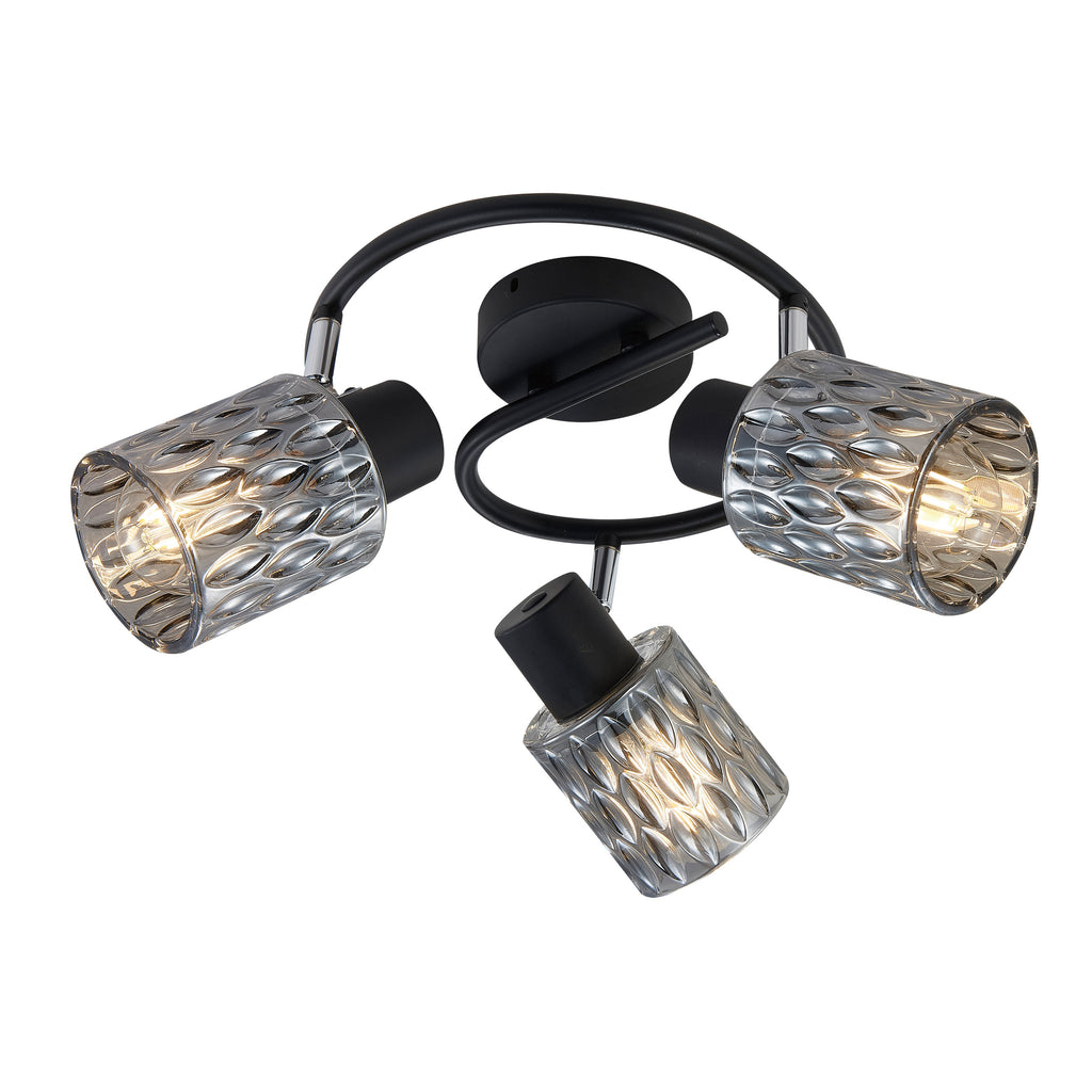 BILL lampa sufitowa spirala czarny 3x40W E27 klosz dymiony